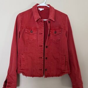 Red Frayed-Hem Denim Jacket